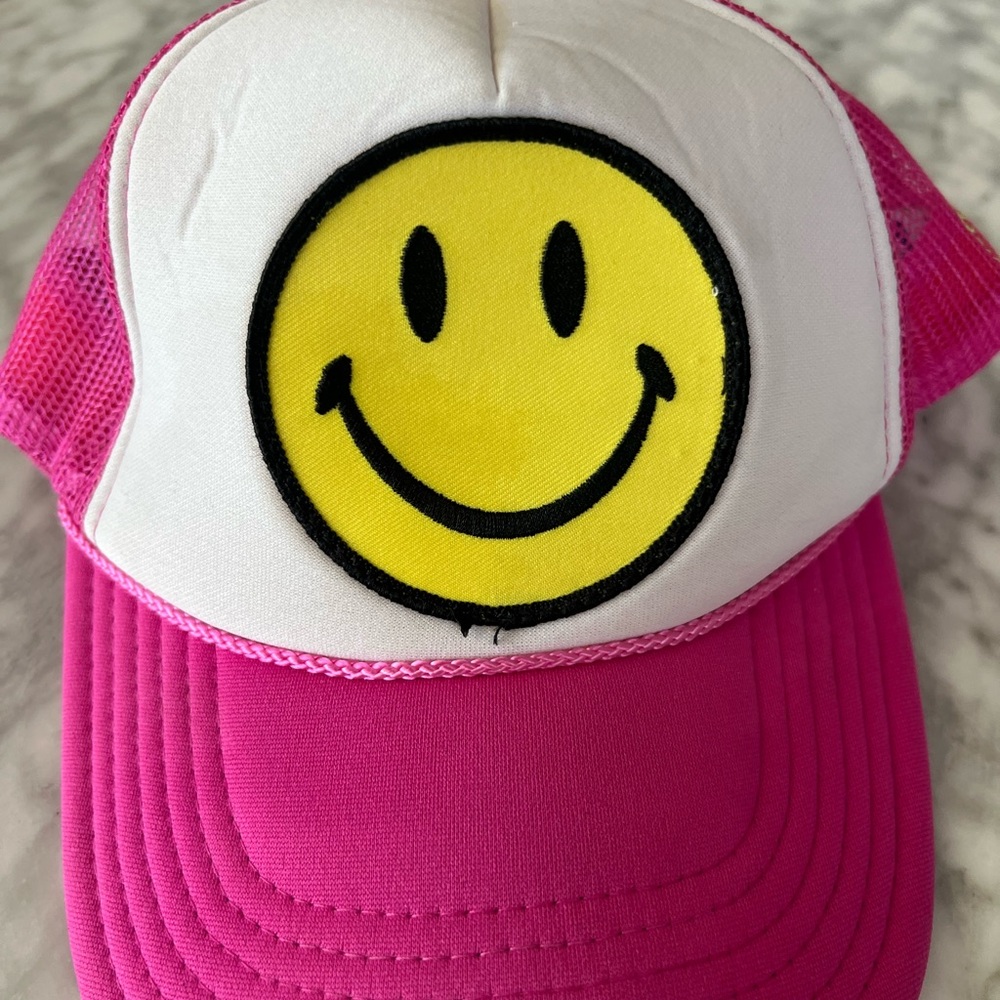 Aviator Nation Pink Mesh Trucker Hat Happy Face